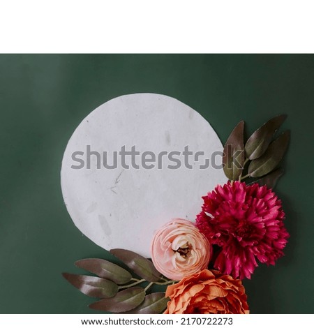 3D White Round Paper with Flowers Flatlay