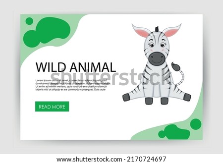 Homepage template for your site with cute zebra. Cartoon style. Vector illustration