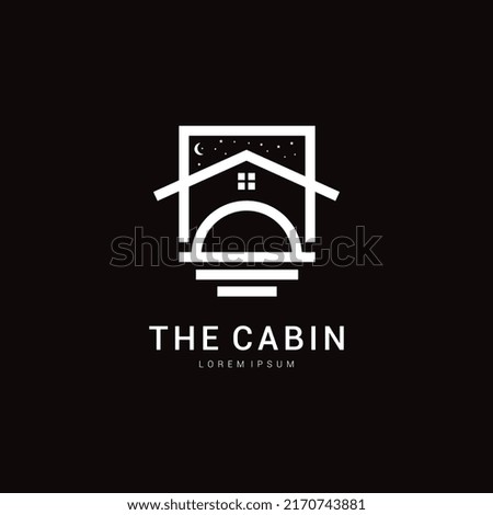 Cabin line art minimalist symbol icon logo vector illustration design Premium Vector