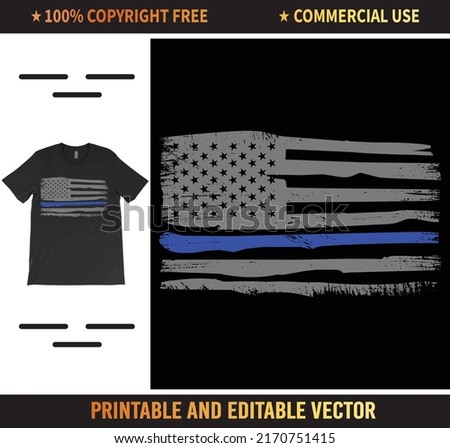 Thin Blue Line Police Officer American Flag T-Shirt Vector Design, Back the Blue T-Shirt.
