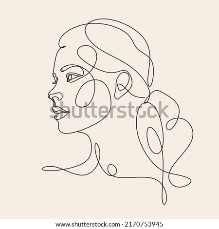 Woman head vector lineart illustration. One Line style drawing. Woman Line Art Minimalist Logo.