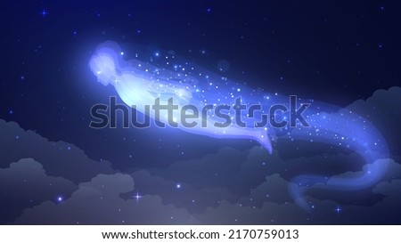The ghost or soul of a person flies in the starry sky above the clouds Royalty-Free Stock Photo #2170759013