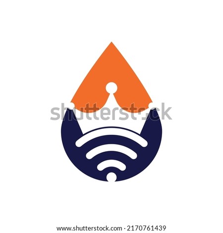 King Wifi drop shape concept Logo template Vector. Crown and wifi vector logo template.	
