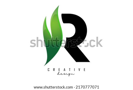 Vector illustration of abstract letter R with leaf, eco, natural design. Letter R logo with creative cut and shape.