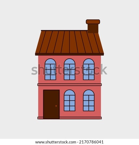 Simple Red house isolated on gray background. Vector illustration. Flat design