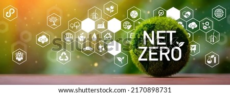 Net Zero and Carbon Neutral Concepts Net Zero Emissions Goals Weather neutral long-term strategy. Royalty-Free Stock Photo #2170898731
