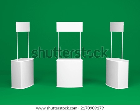 marketing stand, advertising stand, promotion stand white color with green background. better for change or remove background and place custom design Royalty-Free Stock Photo #2170909179