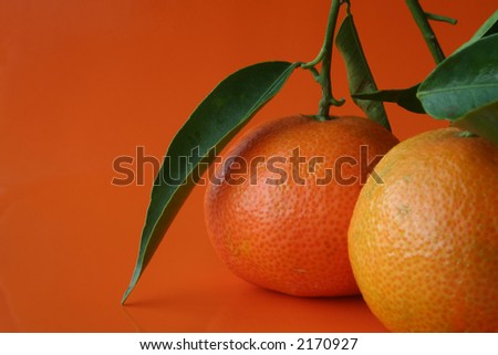 Closeup of two tangerines on an orange background. Royalty-Free Stock Photo #2170927