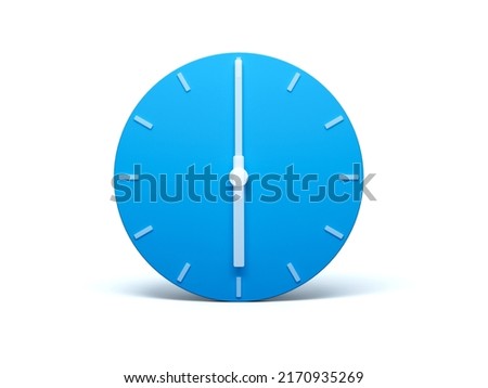 Blue wall Clock on isolated white background with Shadow 3d Illustration. 6 O'clock 