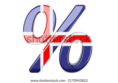 Percent with Icelandic flag, 3D rendering isolated on white background		