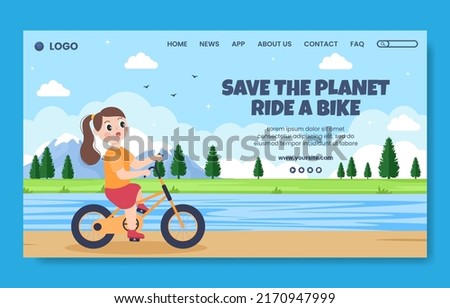 Play Bicycle Social Media Landing Page Template Flat Cartoon Background Vector Illustration
