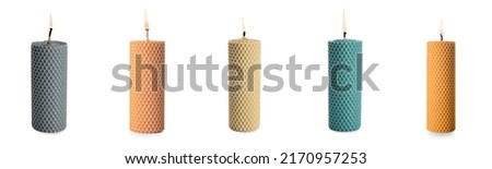 Set of aroma candles on white background