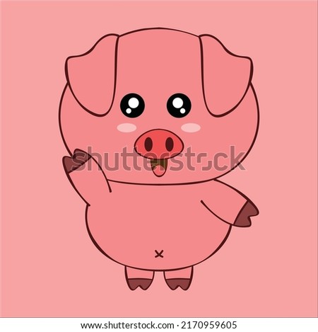 kawaii cute pig illustration line art vector design
