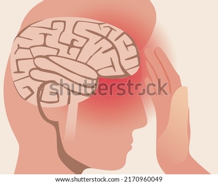 Head pain. Anatomical vector stock illustration. Person and disease migraine or stroke. Pain in body