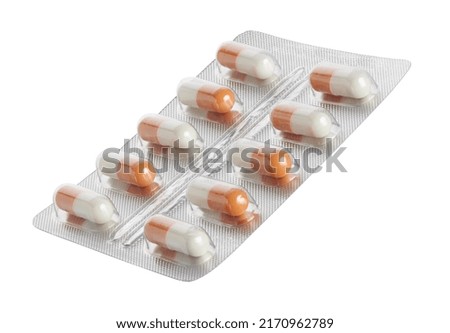 pills in a blister pack isolated on white background Royalty-Free Stock Photo #2170962789