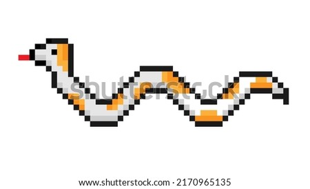 Vector isolated illustration of a pixel crawling snake on a white background. Retro bit game art style. Royal python