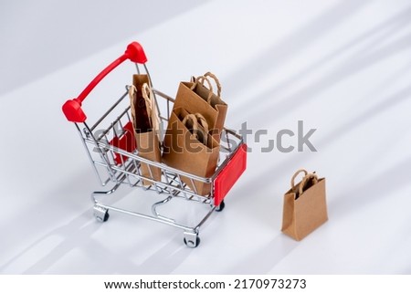 Cart packages white background like finger pointing concept. pushing gift