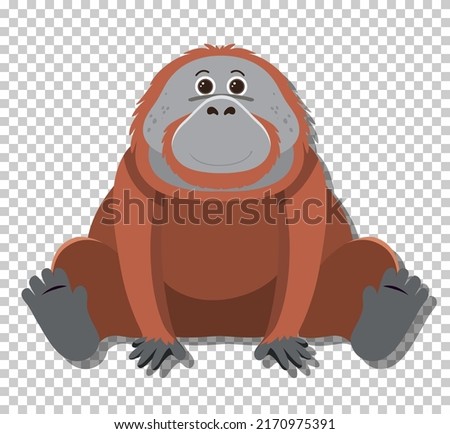 Cute orangutan in flat cartoon style illustration