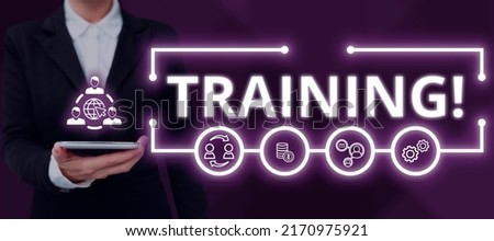 Inspiration showing sign Training. Business overview An activity occurred when starting a new job project or work Businessman in suit holding open palm symbolizing successful teamwork.
