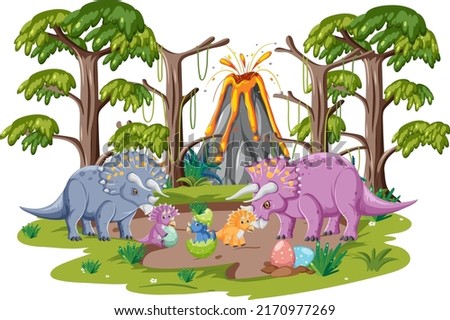 Isolated prehistoric forest with dinosaur illustration
