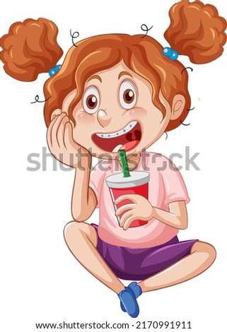 A girl enjoy drinking milkshake illustration
