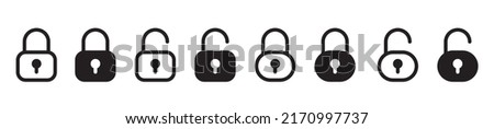 Lock icon set. Lock icon collection. Locked and unlocked black line icon set. Lock web button design. Security system. Vector illustration