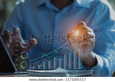 Double exposure of businessman using digital stock market graph or forex trading chart, Business and financial concept.