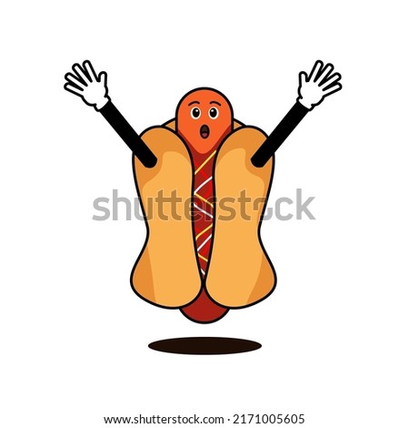 Vector illustration of cute hot dog character. Suitable for food item, etc.