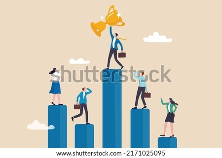 Business competition, performance comparison chart between company profit or employee, winner and loser in contest, achievement concept, business people compete on performance graph with one winner. Royalty-Free Stock Photo #2171025095