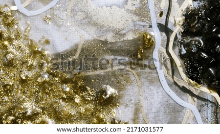 Aesthetic abstract gold, liquid paint background, resin painting with shinning glass, fine art with abstract art. Painting gouache painting, subdued color. Abstract art for print