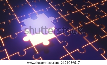 The ideal choice concept for work.,Neon light bordered black abstract jigsaw puzzle background,3d rendering Royalty-Free Stock Photo #2171069517