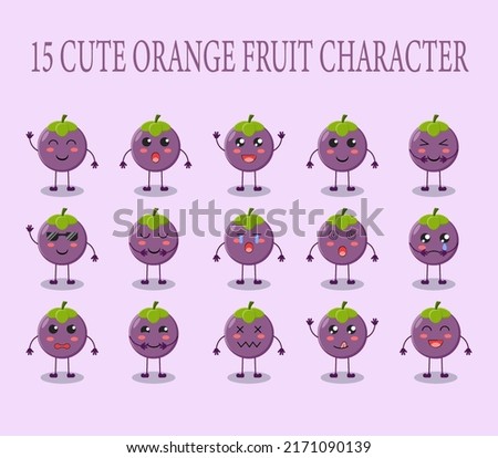 set of 15 cute mangosteen characters with various expressions