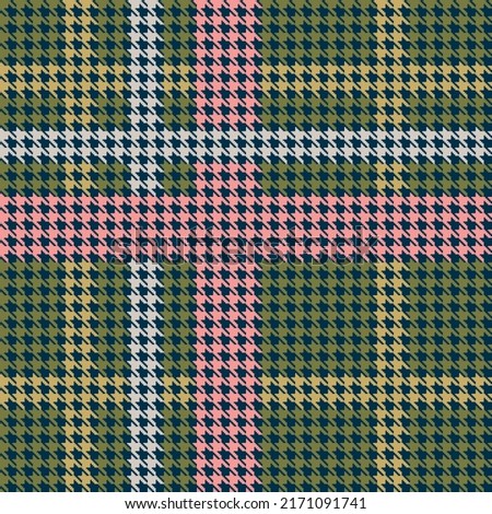 Seamless - overall hound tooth pattern, dog tooth, green, pink and cream color palette.