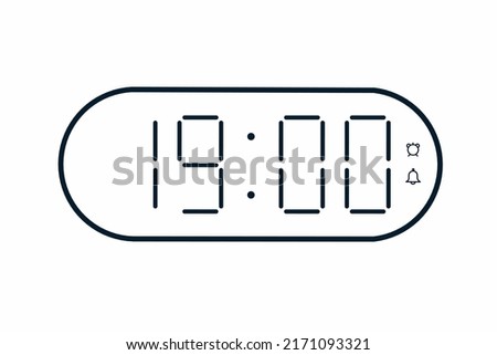 Vector flat illustration of a digital clock displaying 19.00 . Illustration of alarm with digital number design. Clock icon for hour, watch, alarm signs Royalty-Free Stock Photo #2171093321