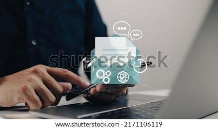 E-mail message, mail notification sending, mail service, a new incoming sms, envelope, Social network, chat, spam. Royalty-Free Stock Photo #2171106119