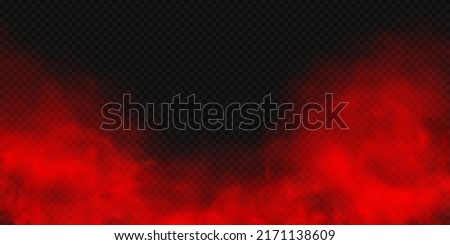 Red fog or smoke isolated on transparent background. Red cloudiness, mist or smoke background. Vector realistic illustration