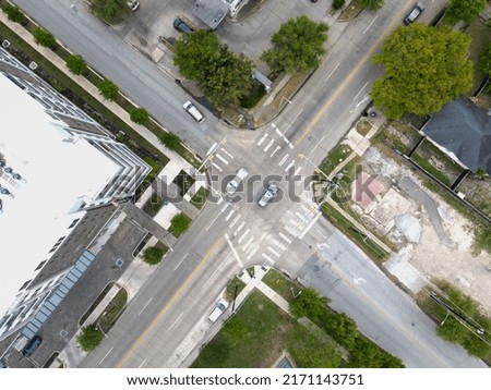 Top down aerial drone view of intersection 