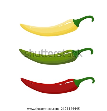 Chili peppers icons set. Yellow,green,red chili peppers on white background. Fresh spices. Illustration for design and print Royalty-Free Stock Photo #2171144445