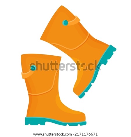 Yellow cartoon rubber boots isolated on a white background. Vector element for autumn design.