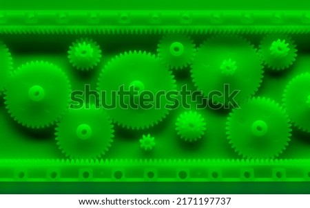 Plastic gears compilation on a green background. Spare parts for your RC toy. Background picture.