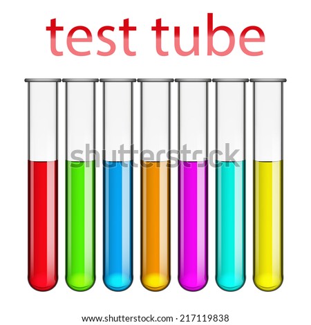 Transparent test tubes with vaccine colored liquids.