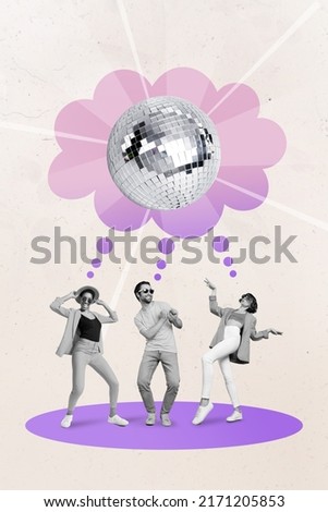 Creative retro 3d magazine collage of dreamy people thinking about cool party organization isolated beige color background Royalty-Free Stock Photo #2171205853
