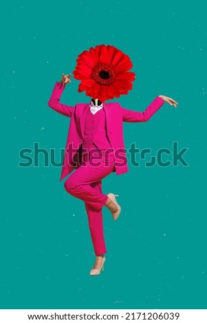 Vertical composite collage image of person dancing red flower instead head isolated on drawing background