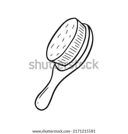 Hand drawn body brush doodle. Natural wooden massage brush in sketch style. Vector illustration isolated on white background.