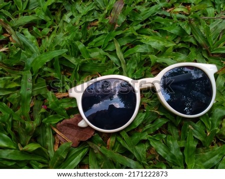 photo of glasses that fell on the garden grass