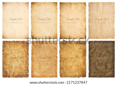 Vector collection set old parchment paper sheet vintage aged or texture isolated on white background. Royalty-Free Stock Photo #2171237847