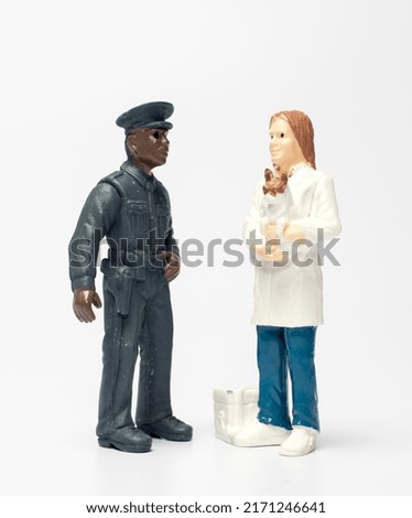 police and citizens toys on white background