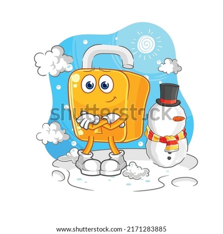 the padlock in cold winter character. cartoon mascot vector