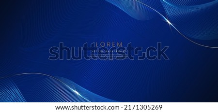 Abstract luxury golden lines curved overlapping on dark blue background. Template premium award design. Vector illustration Royalty-Free Stock Photo #2171305269
