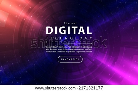Digital technology banner pink blue background concept with technology line light effect, abstract tech, innovation future data, orange sky color, big data, lines dots connection, illustration vector Royalty-Free Stock Photo #2171321177
